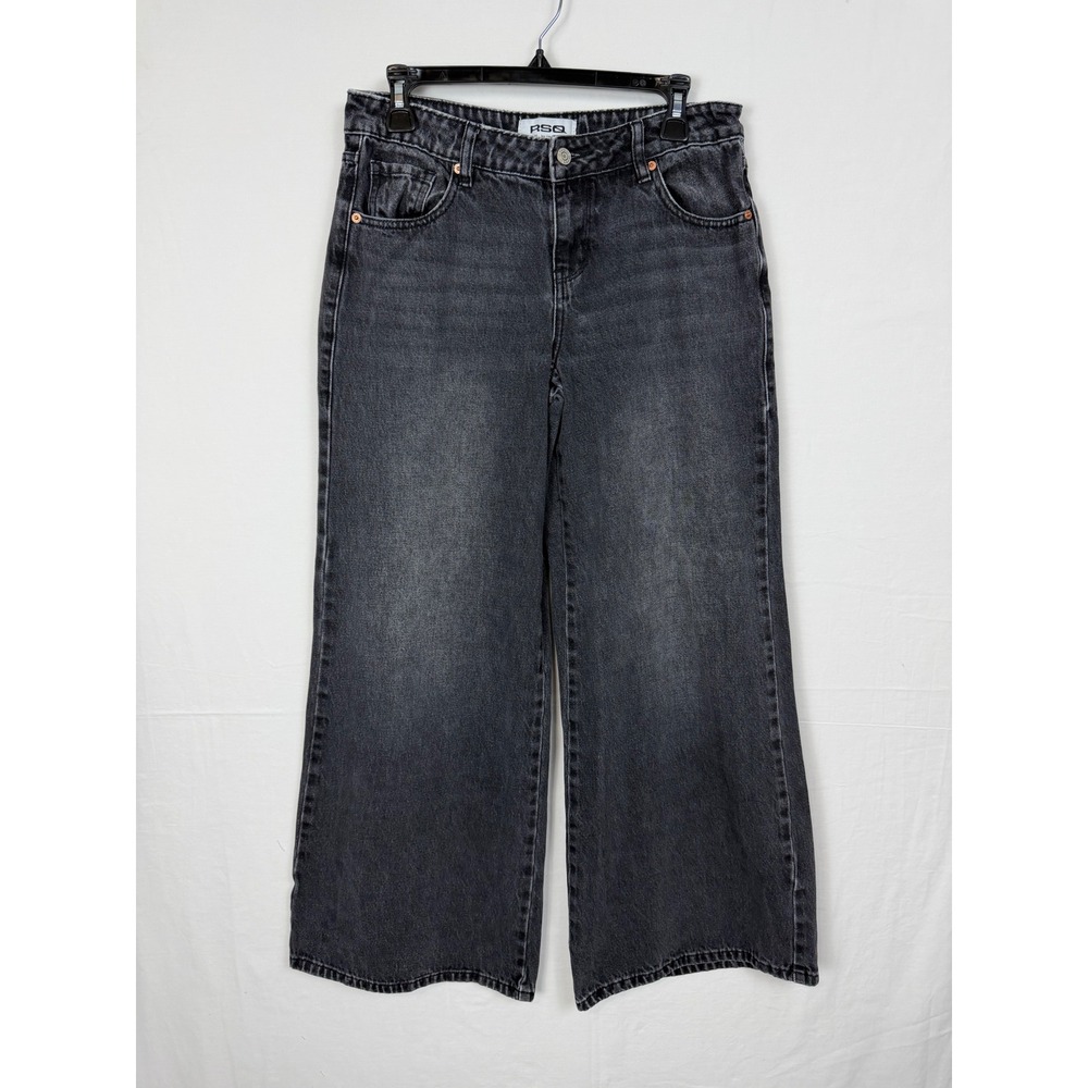 RSQ Women Cotton Jeans 26 Black Low Rise Baggy Bow Embroidered Wide Leg Pants